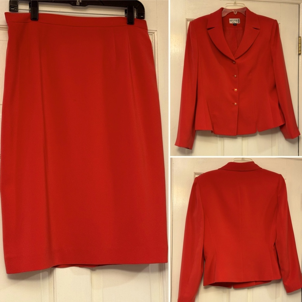 Kasper Bright Red Skirt Suit Set - Jacket & Pencil Skirt